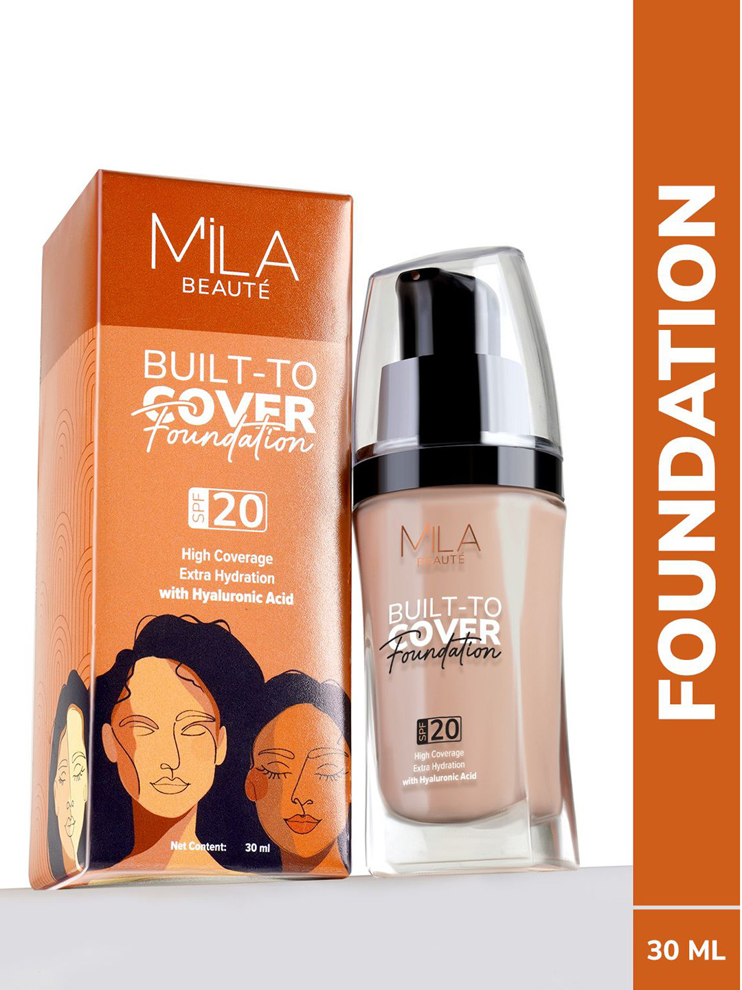 MILA BEAUTE Built To Cover Foundation SPF 20 With Hyaluronic Acid - 30 ml - Neutral Ivory