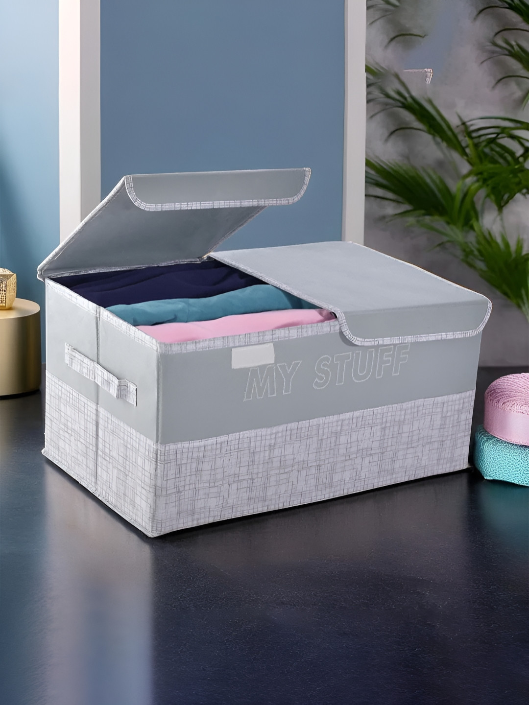 Aura Grey & White 2 Compartment Clothes Foldable Wardrobe Drawer Organisers