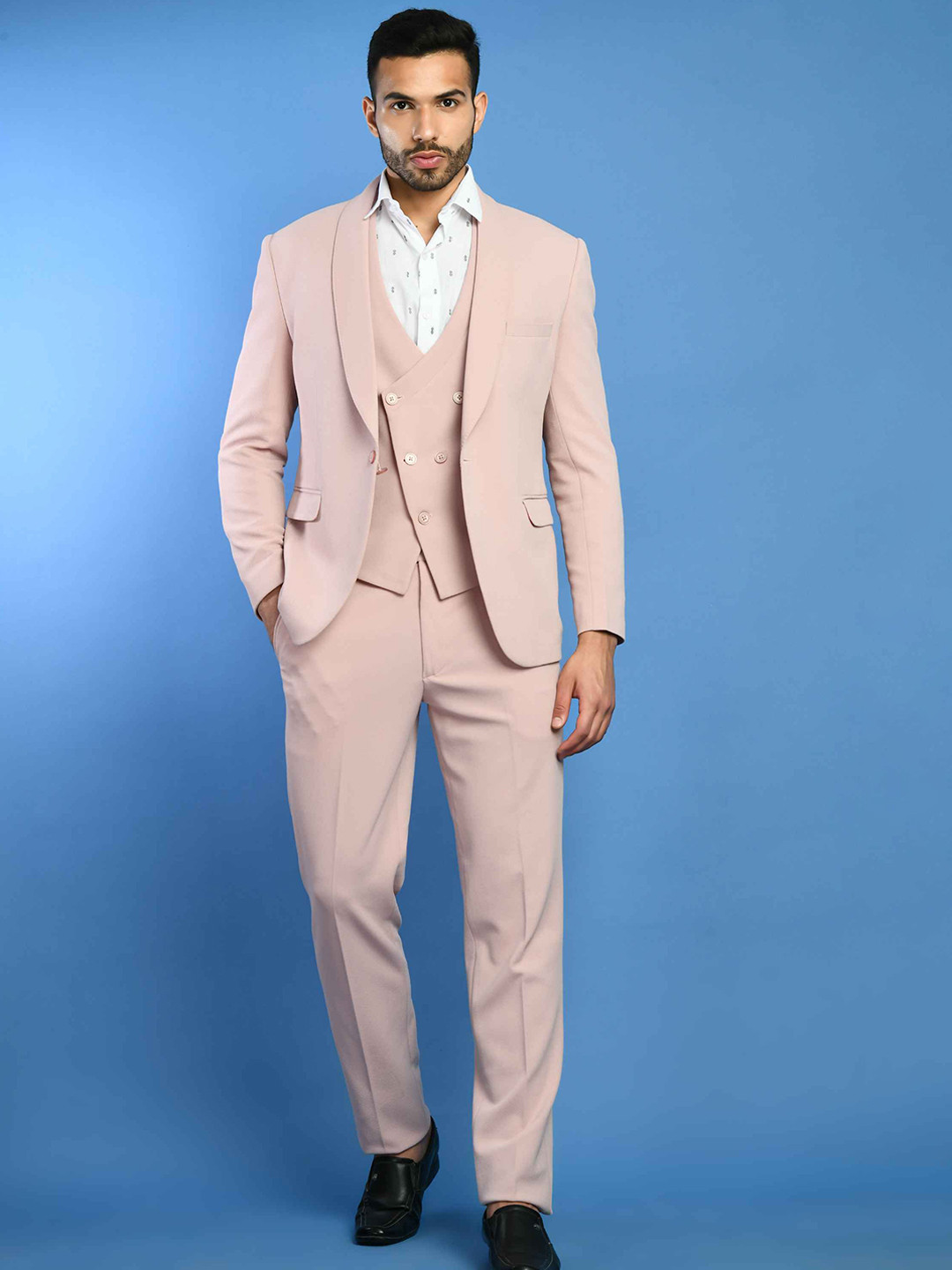 SQUIREHOOD Men Smart Fit Cotton Single-Breasted 3 Piece Suits