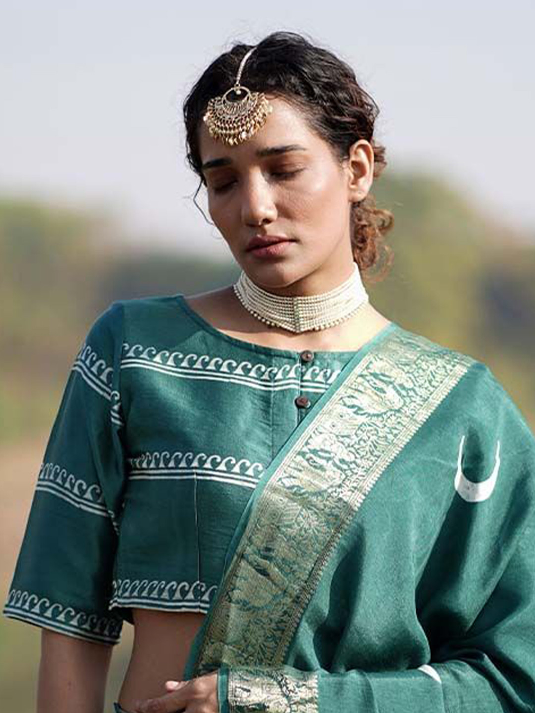 Chidiyaa Rang Barse Nitya Blockprinted Mashru Silk Blouse
