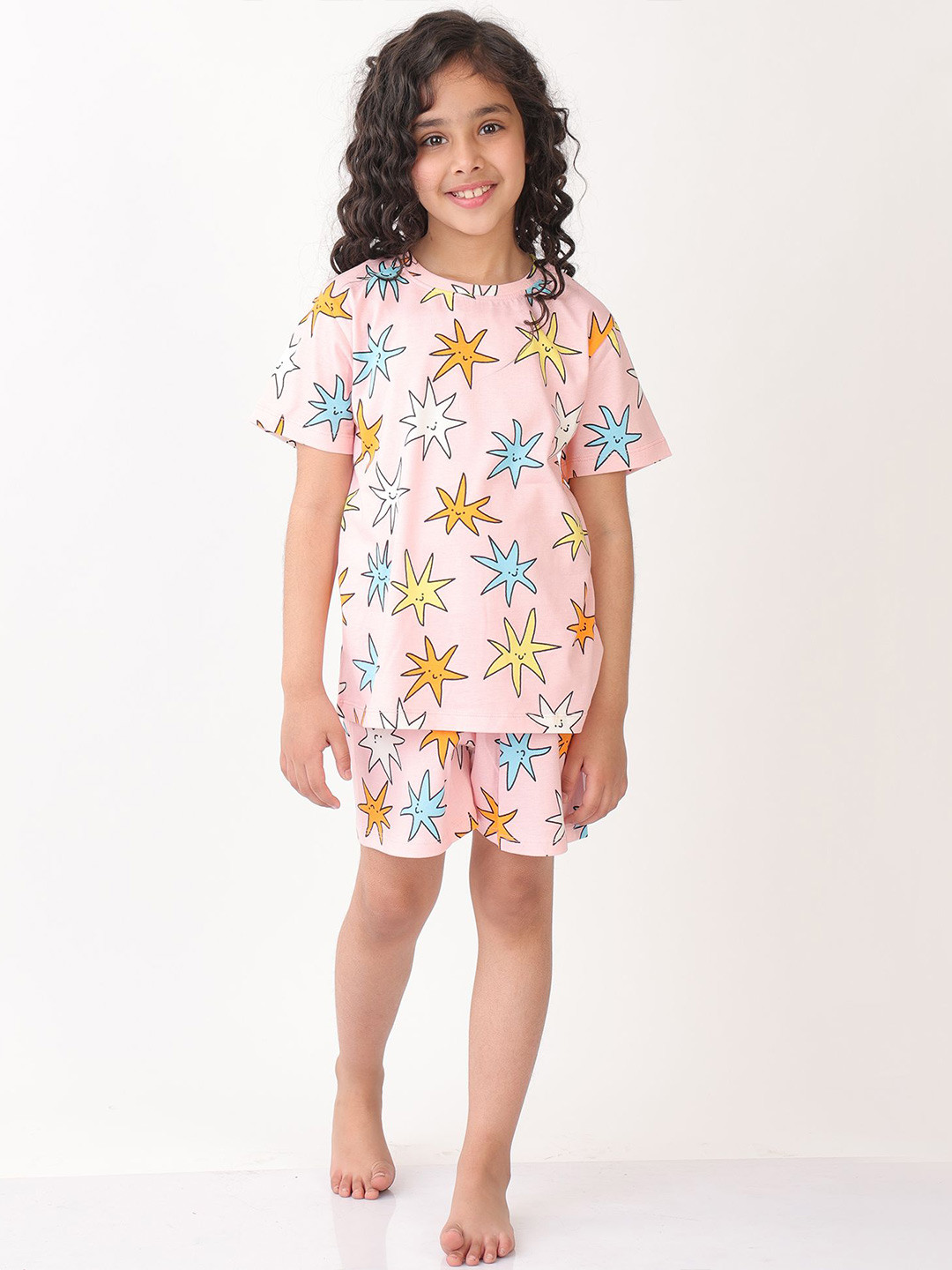 Anthrilo Girls Summer Pink Star Sleepwear Short Set Pink