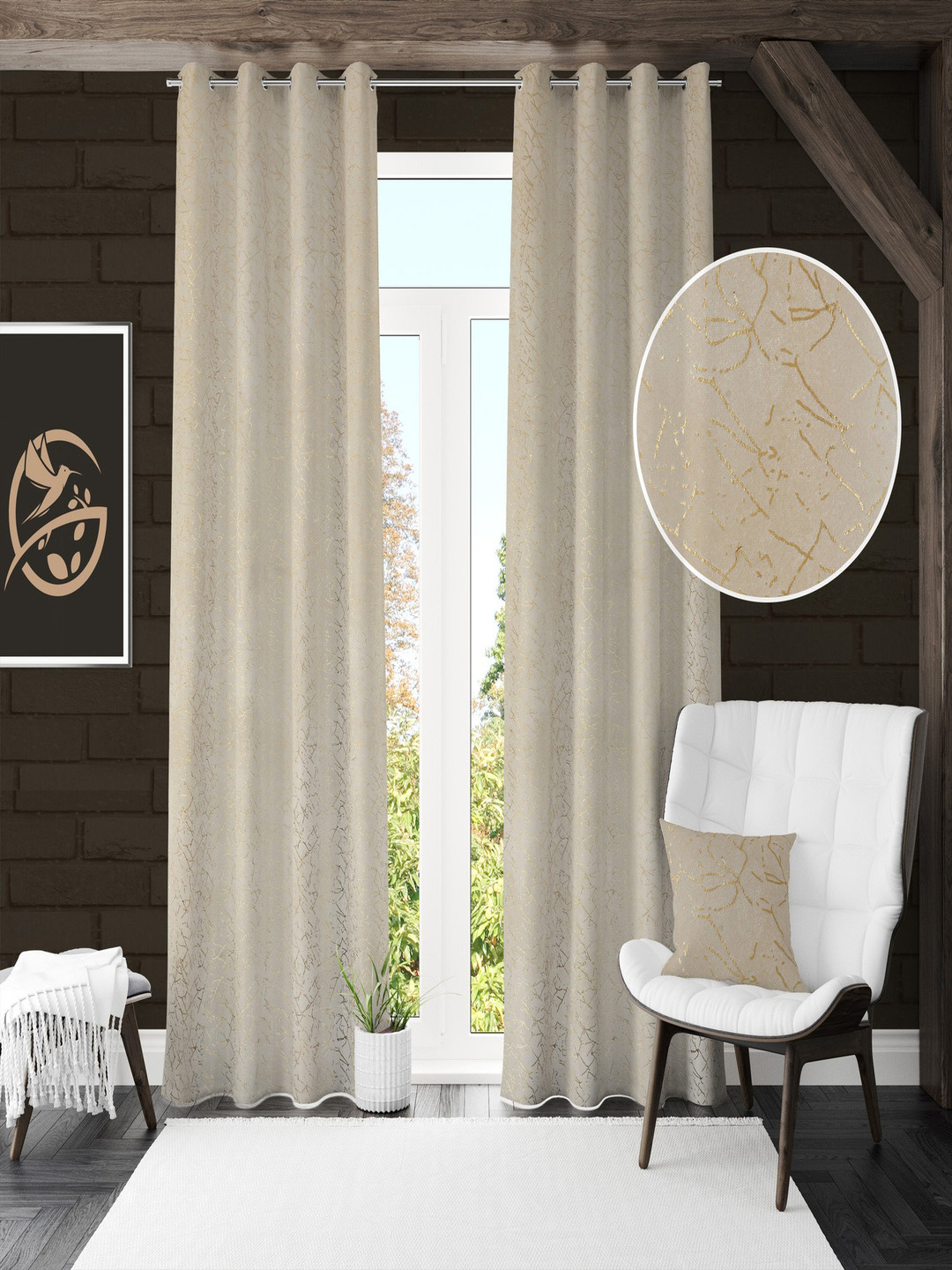 Galaxy Home Decor Cream-Coloured Set of 2 Self Design Room Darkening Door Curtain