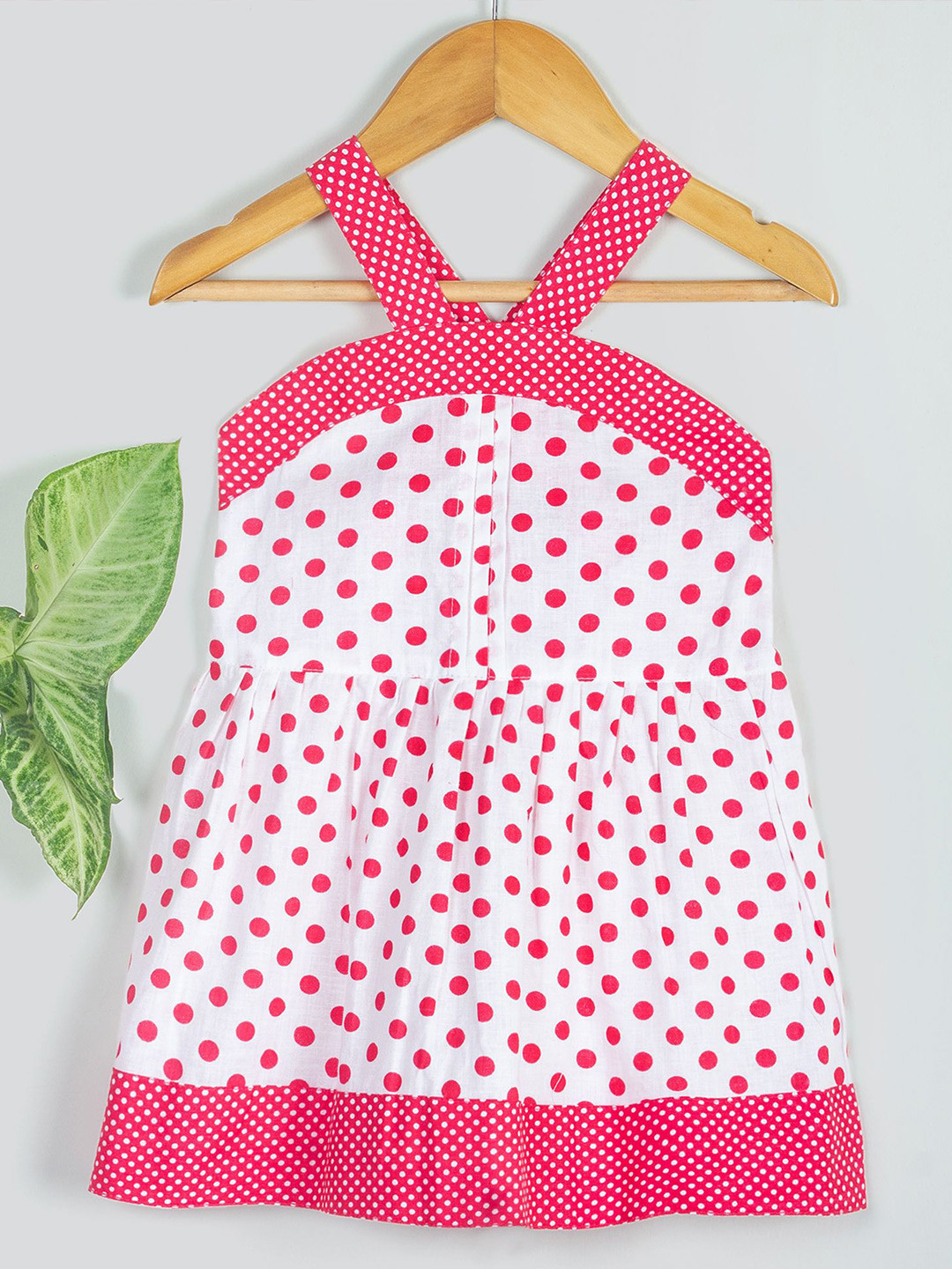 Tangerine Closet Girls Polka Dot Print Halter Neck Cotton A-Line Dress