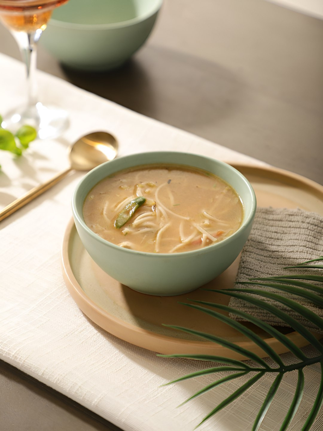 Glimpse Homes Green Ceramic Microwave Safe Thukpa Serving Bowl