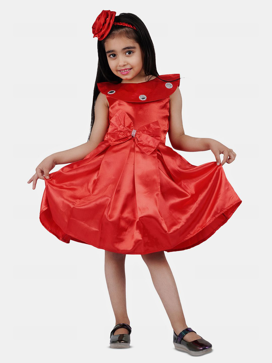 Wow Princess Girls Bow Detail Satin Fit & Flare Dress