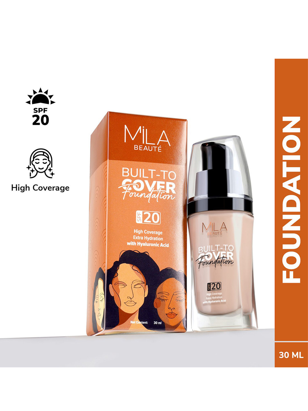 MILA BEAUTE Built To Cover Foundation SPF 20 With Hyaluronic Acid - 30 ml - Pink Ivory