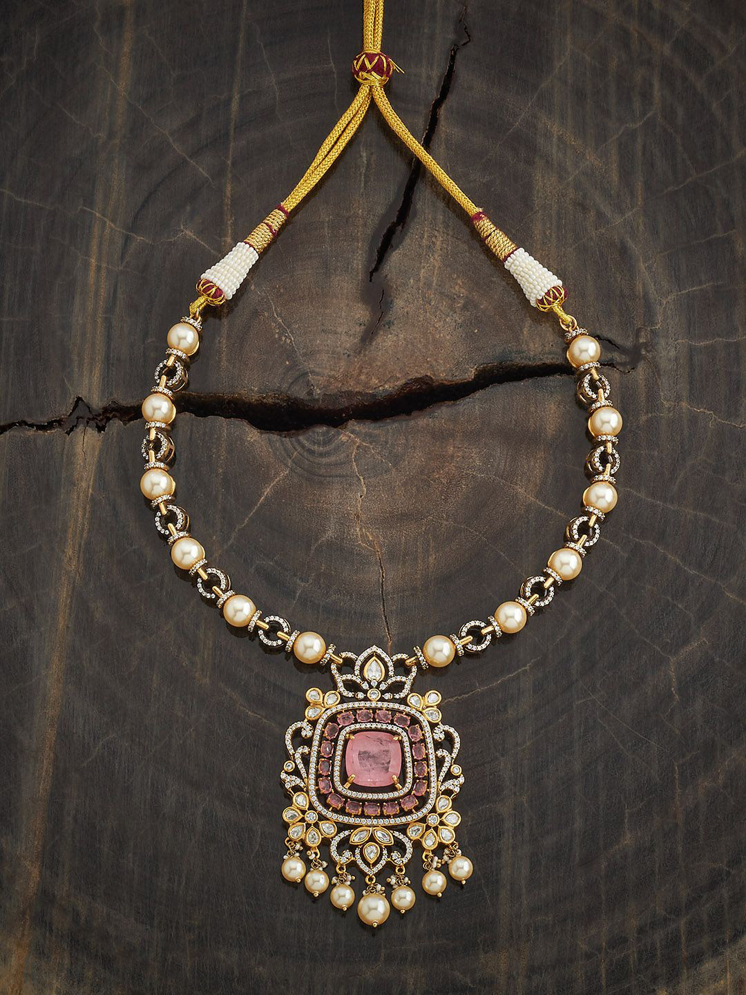 Kushal's Fashion Jewellery Embellished Bridal Victorian-Plated Kundan Stone Copper Necklace