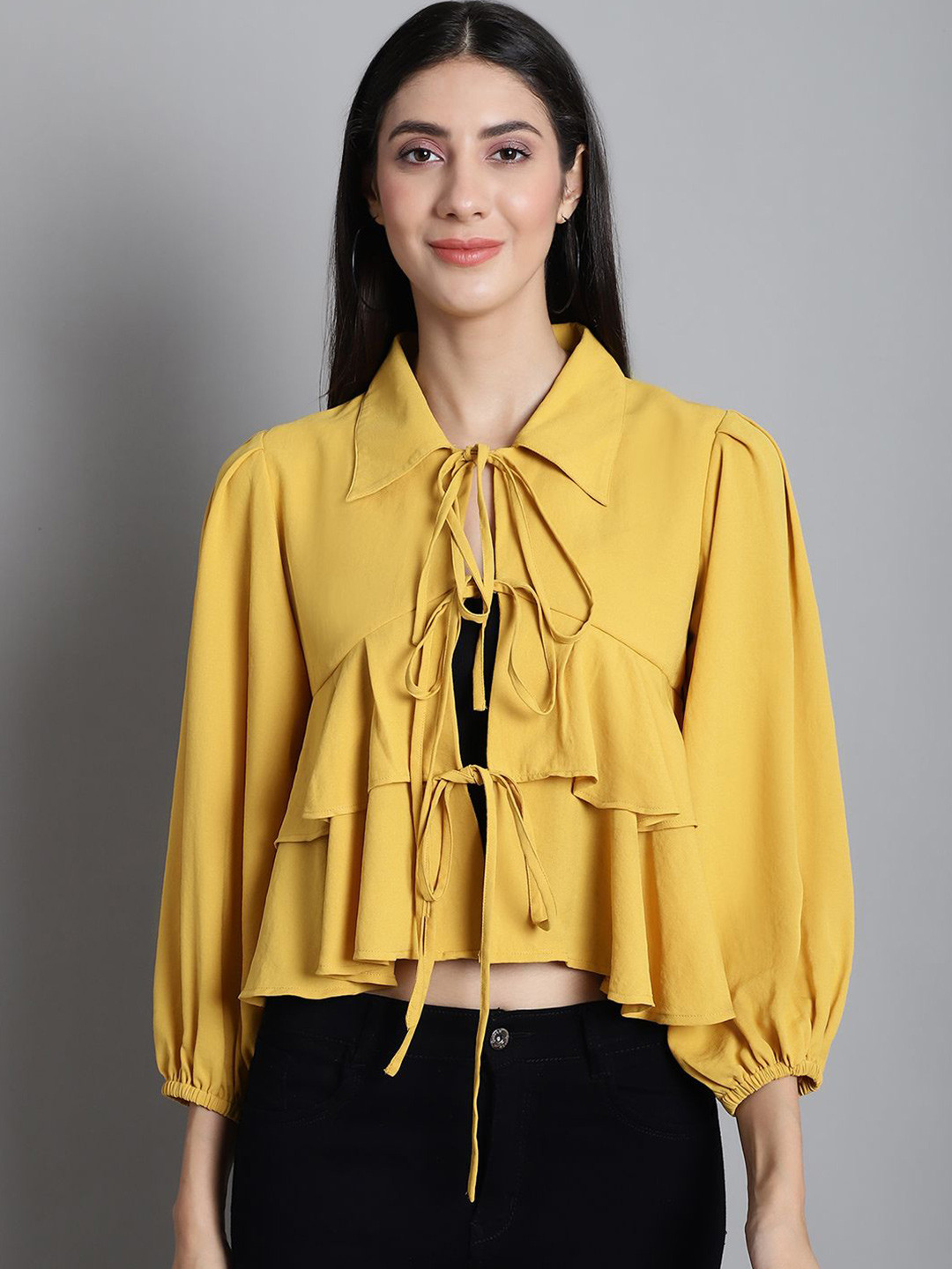 JAKANARY Women Puff Sleeve Crop Top
