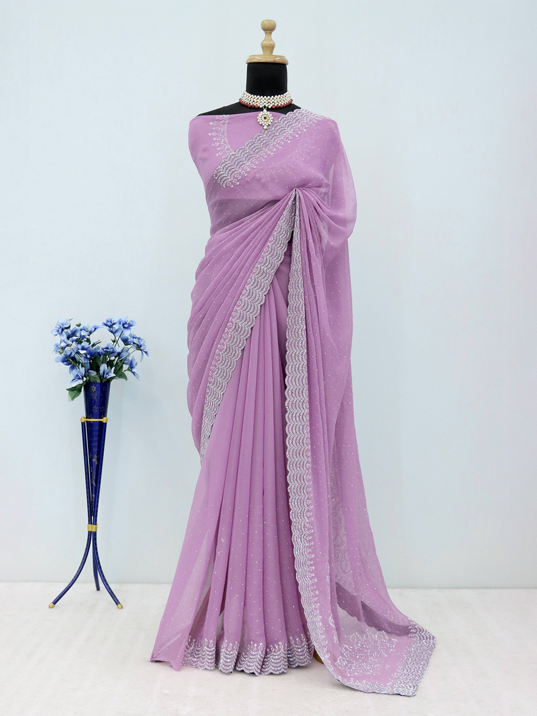 KHRITI FAB Beads and Stones Organza Saree