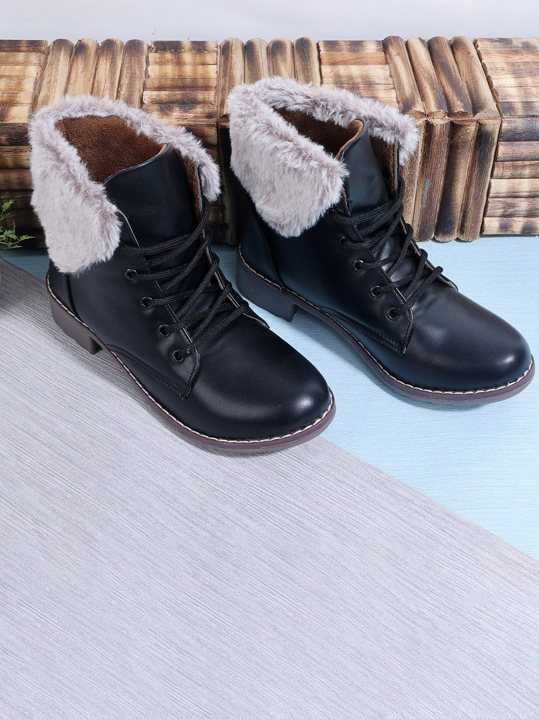 Padchin Women Block-Heeled Fur Accent Regular Boots
