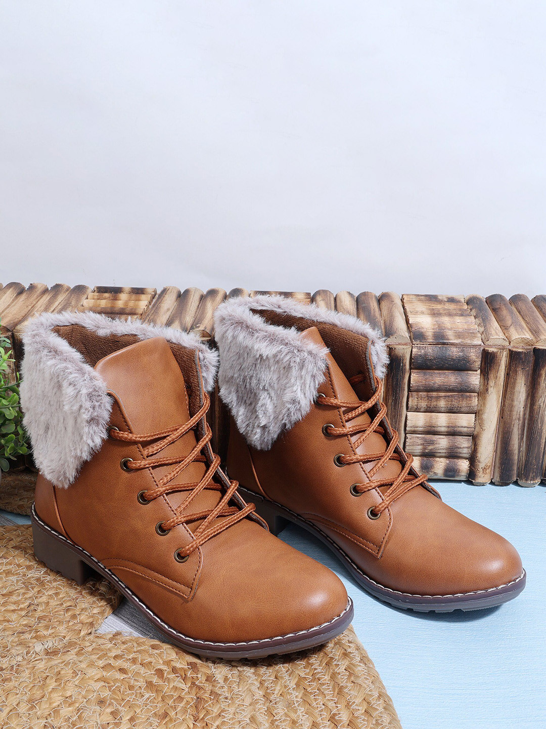 Padchin Women Block Heeled Fur Accent  Boots