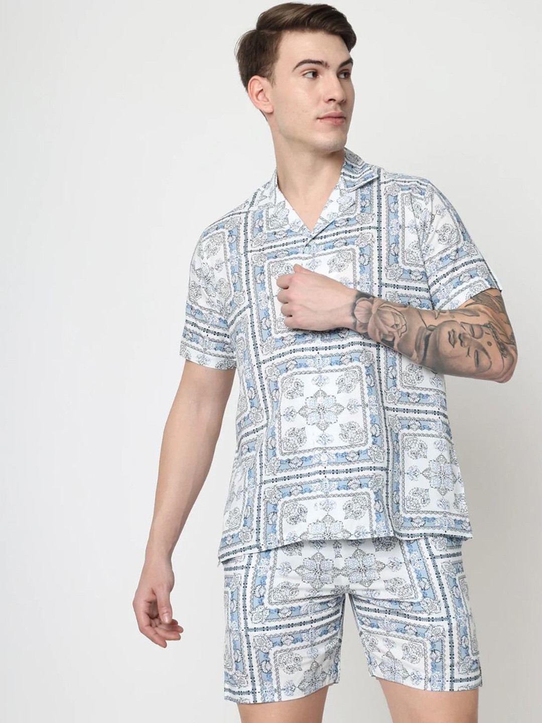 ISUEL FAB Men Floral Printed Shirt & Short Night suit