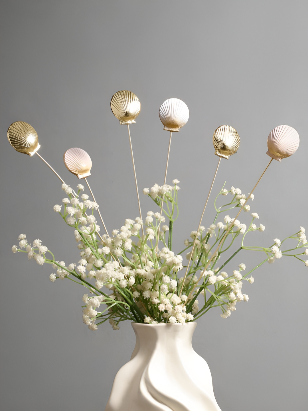 Glimpse Homes Gold-Toned & White 6 Pieces Seashells Metal Sticks