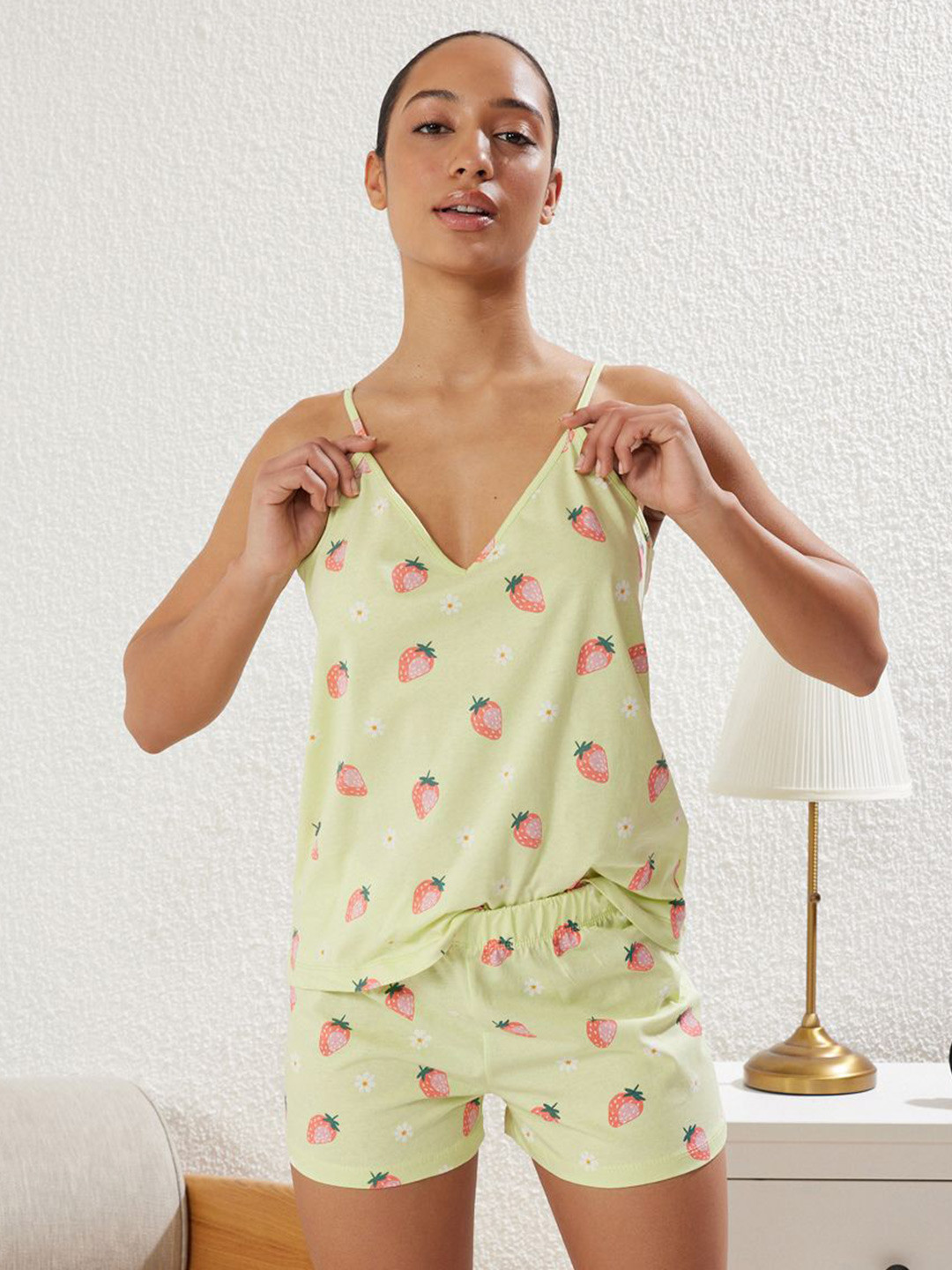 Trendyol Yeil Printed Pure Cotton Night suit