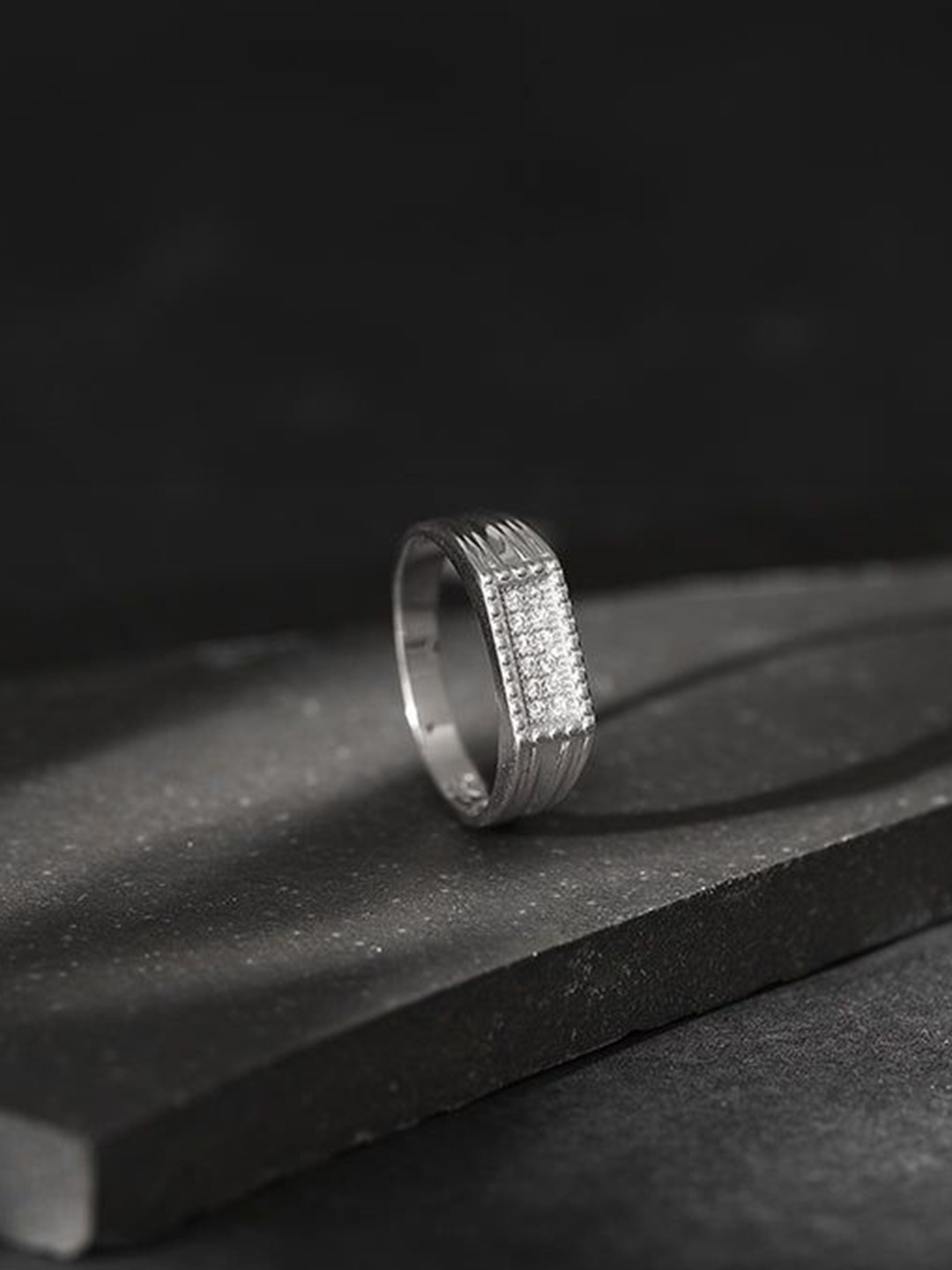 GIVA 925 Sterling Silver-Plated Cubic Zirconia Studded Modern Simplicity Ring For Him