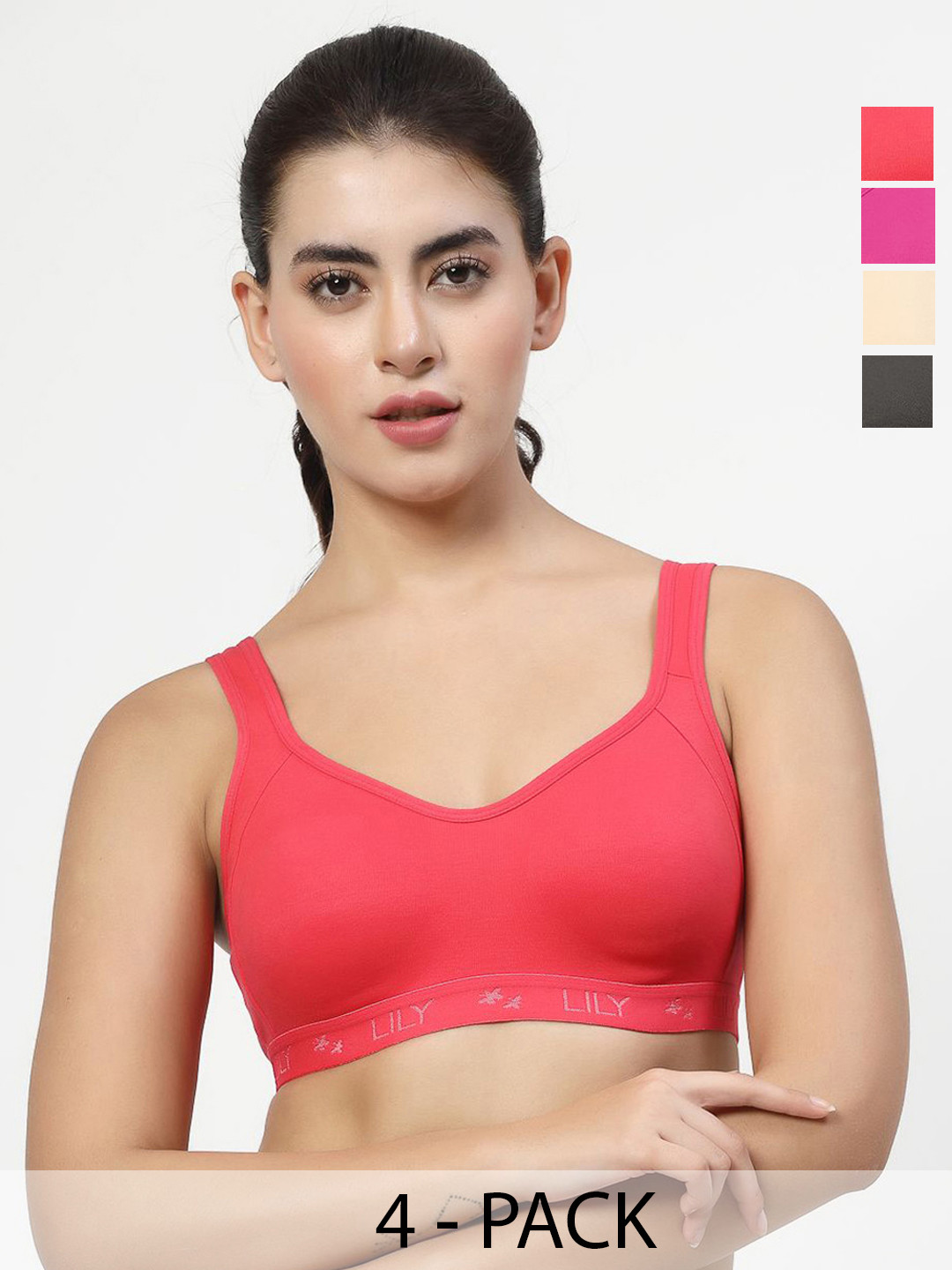 LILY Strops555 Pack Of 4 Non Padded Seamless Non Padded Sports Bra