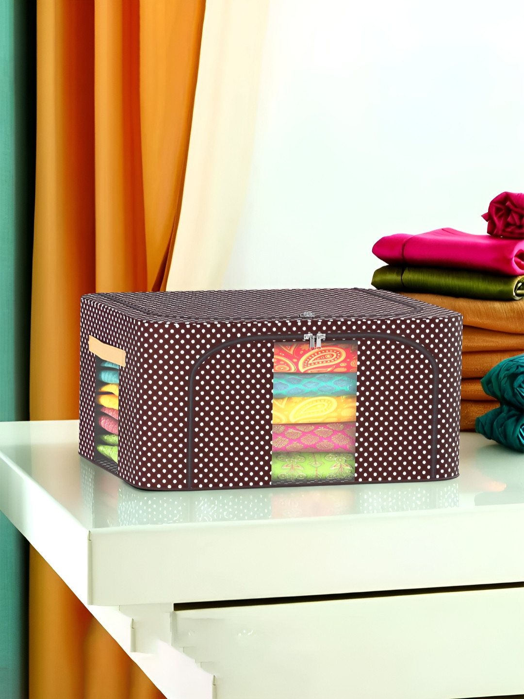 Aura Brown & White Printed Waterproof Parachute Cloth Storage Box