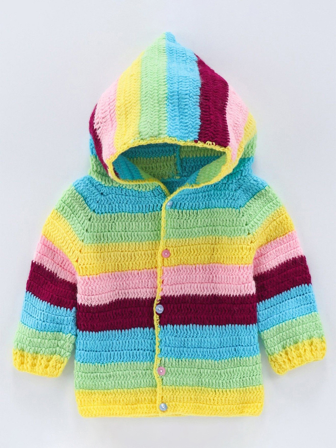 USHA ENTERPRISES Kids Colourblocked Hooded Neck Woolen Cardigan