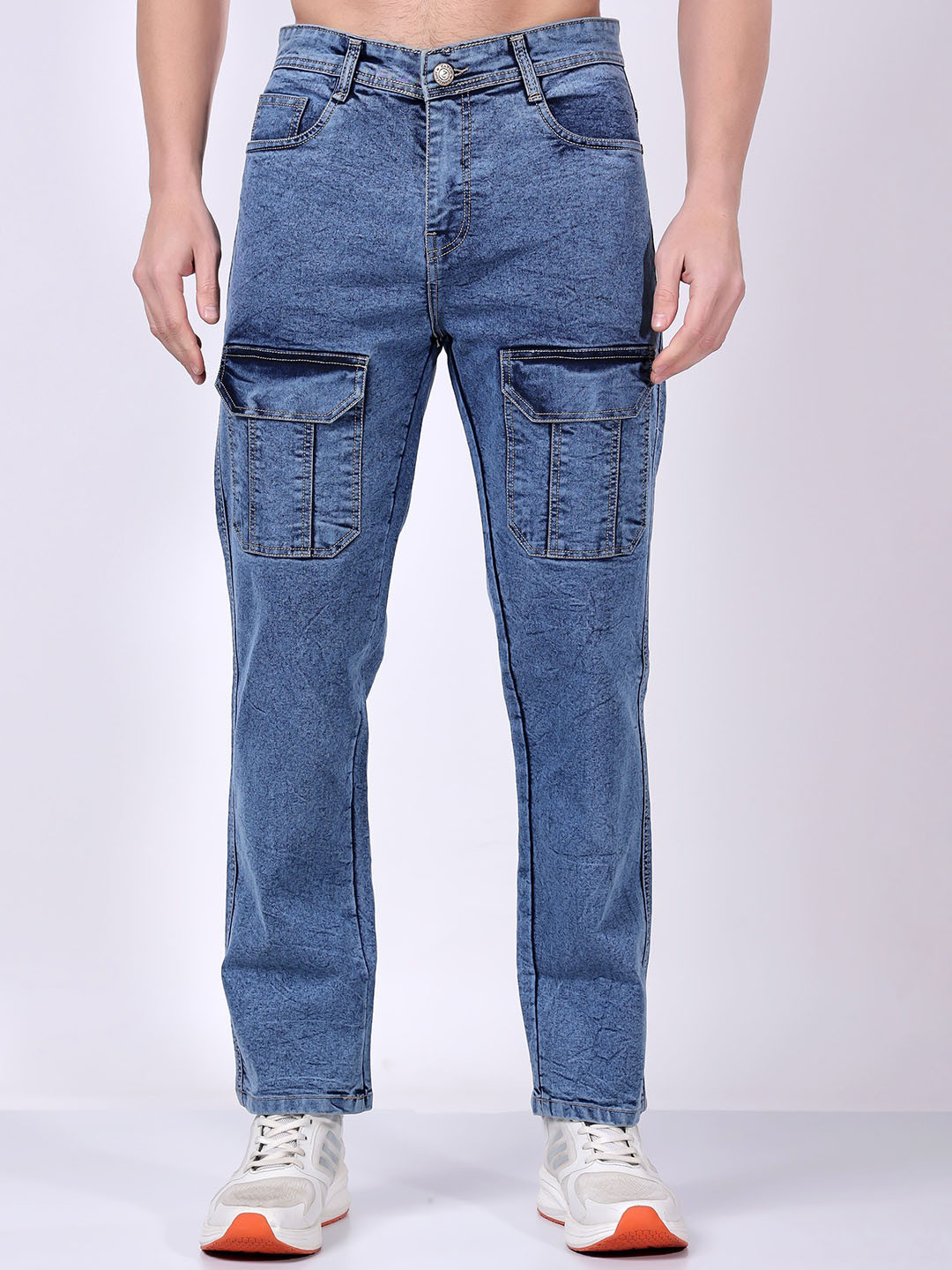 ZAYSH Men Medium Shade Light Fade Mid-Rise Stretchable Cargo Styles Jeans