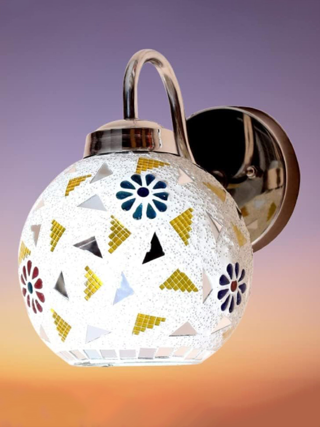 KINIS White & Yellow Printed Spherical Shaped Wall Lamp & Bulb