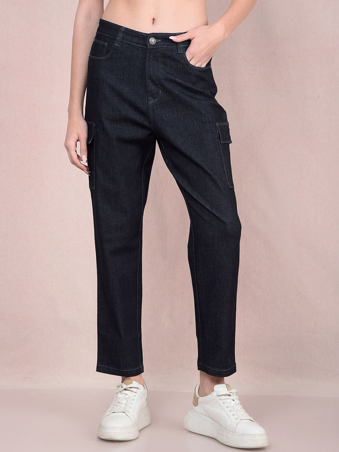 Crimsoune Club Women Mom Fit Cargo Styles Stretchable Jeans