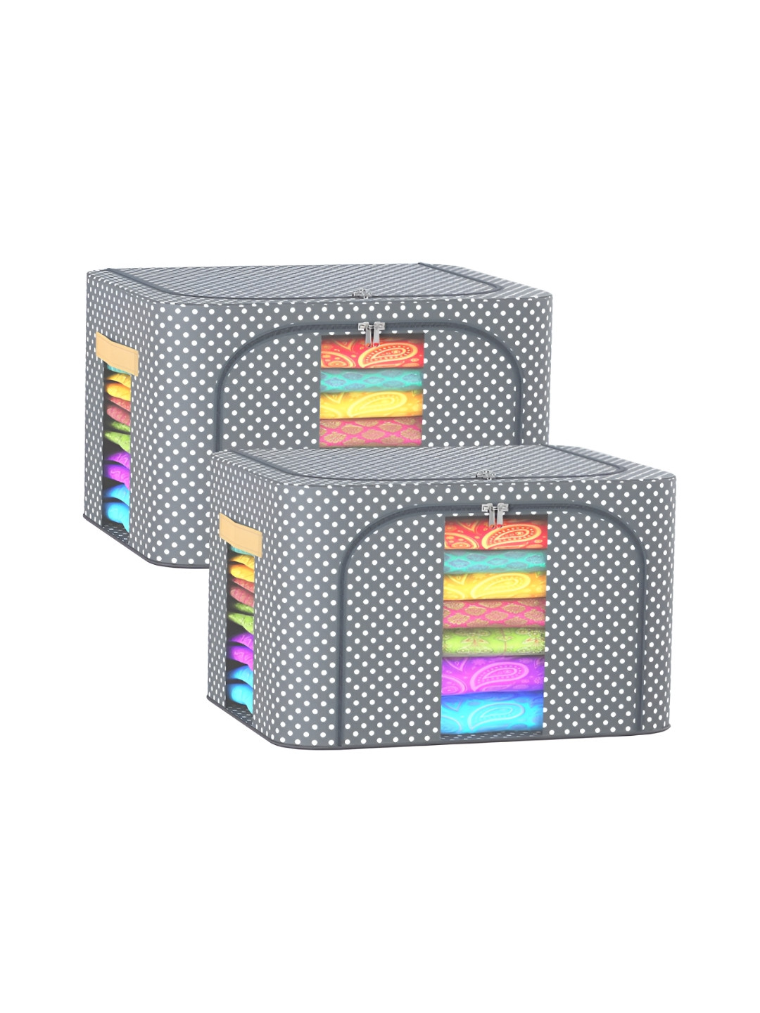 Aura Grey & White 2 Pieces 66 Liter Parachute Steel Frame Storage Box Drawer Organisers