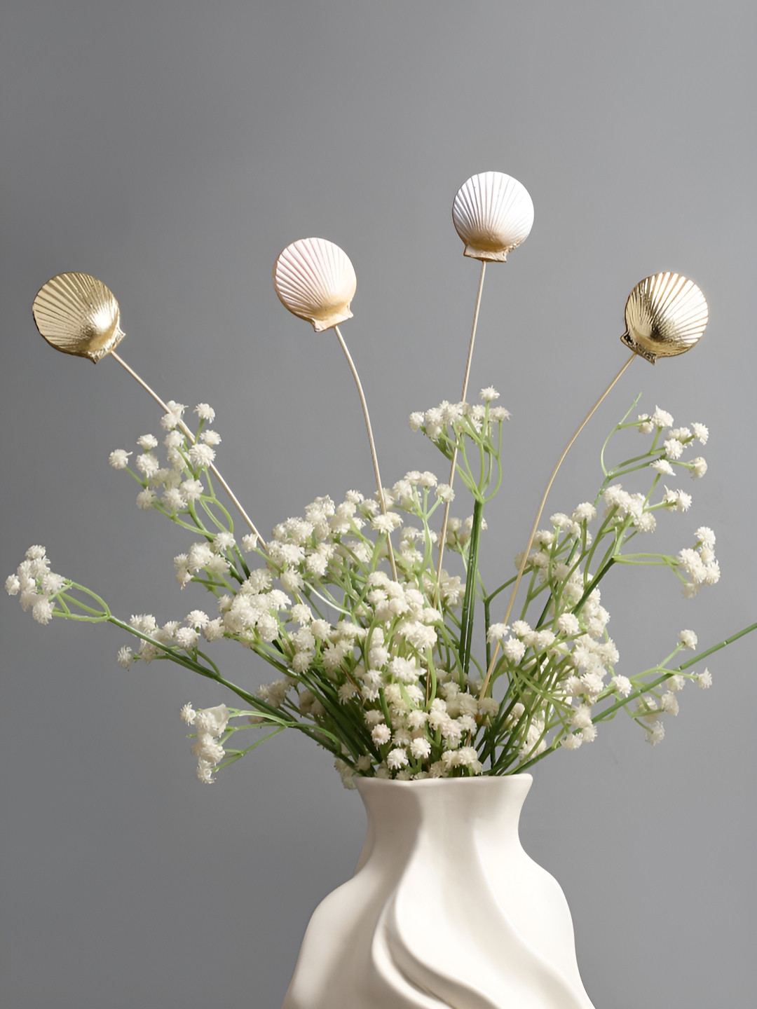 Glimpse Homes Gold-Toned & White 4 Pieces Seashells Metal Sticks