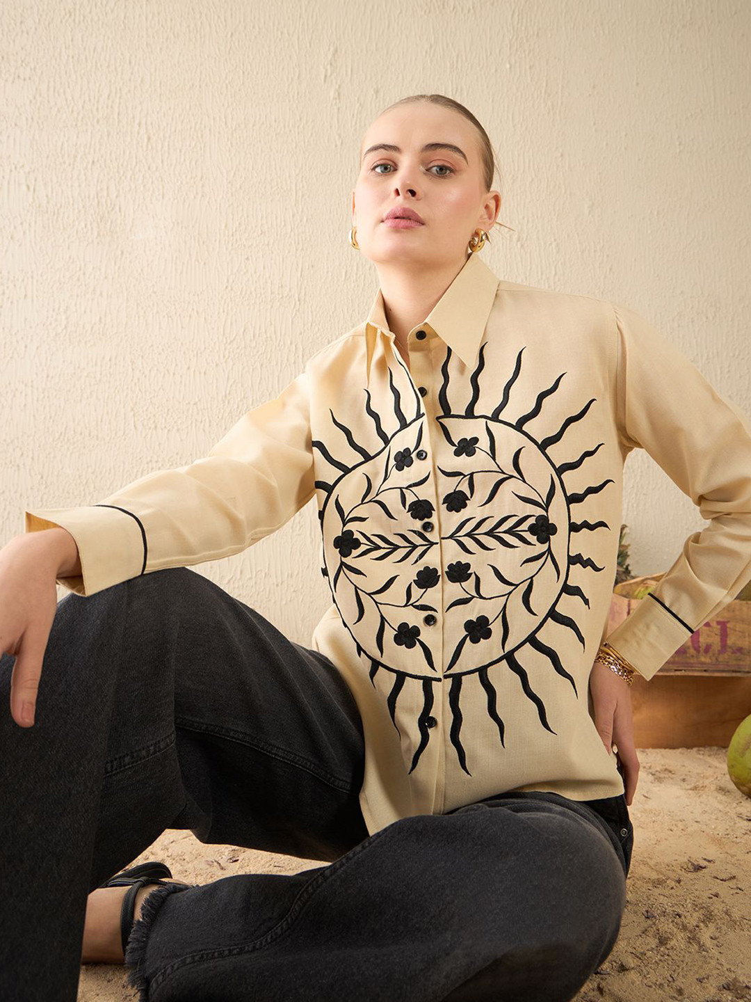 Uptownie Women Spread Collar Floral Printed Cotton Casual Shirt