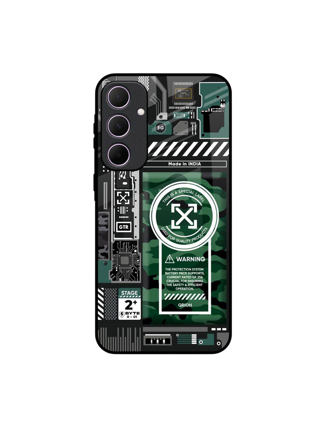 QRIOH Green Camo Circuit Samsung Galaxy A35 5G Impact Resistant Back Case