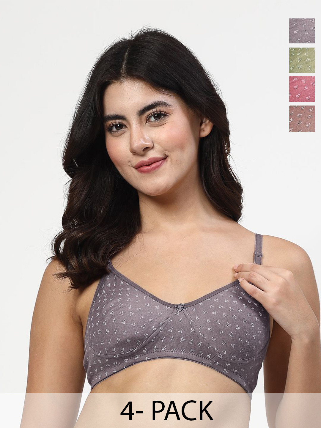 LILY Itida Pack Of 4 Printed Full Coverage Seamless Non Padded T Shirt Bra