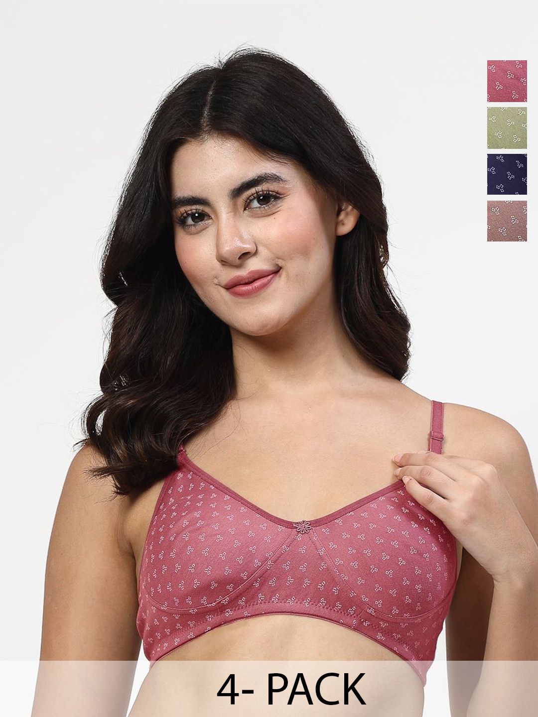 LILY Women Pack Of 4 T-shirt Geometric Printed  Full Coverage Seamless Bra