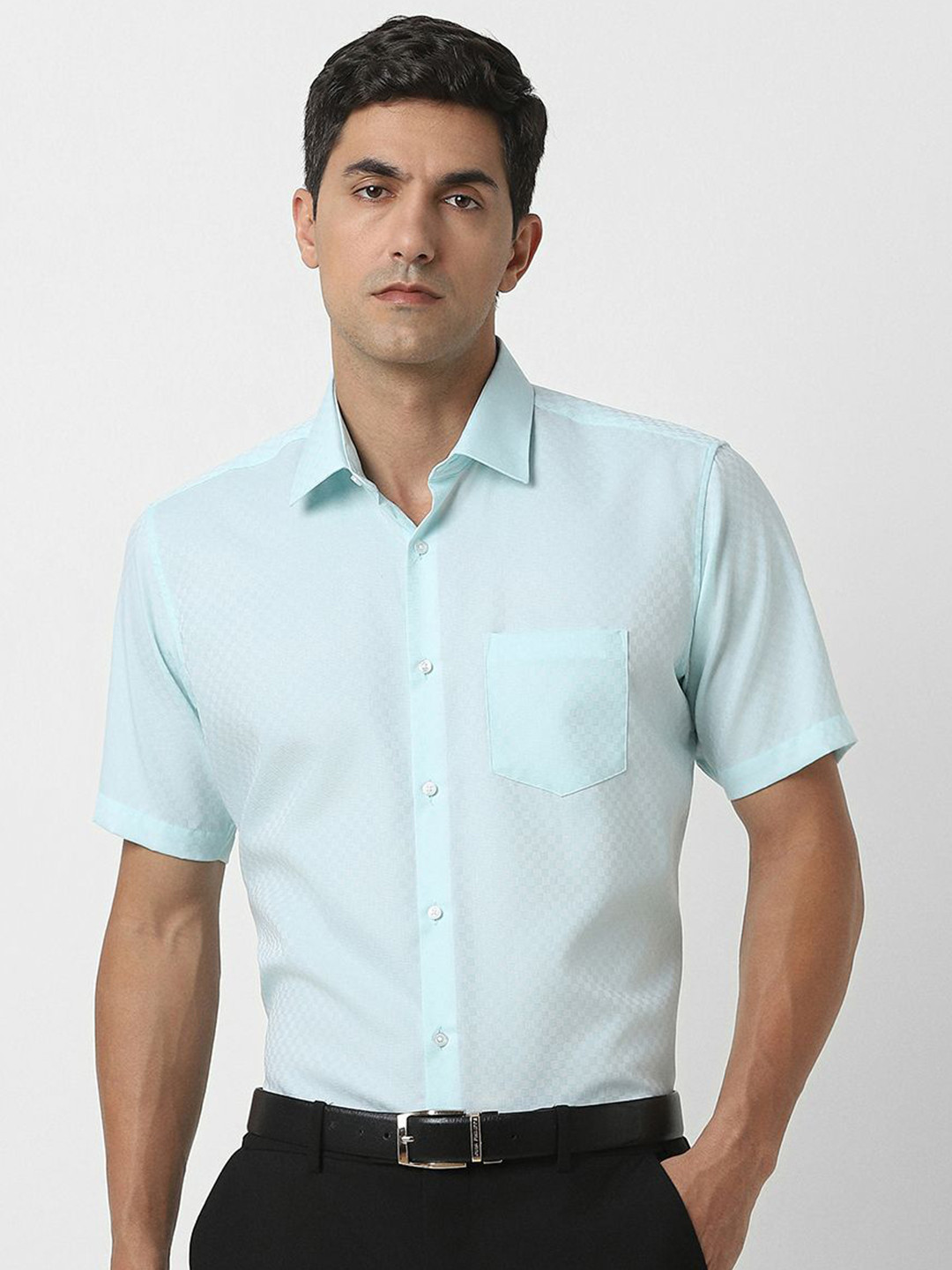 Van Heusen Checks Self Design Pure Cotton Formal Shirt