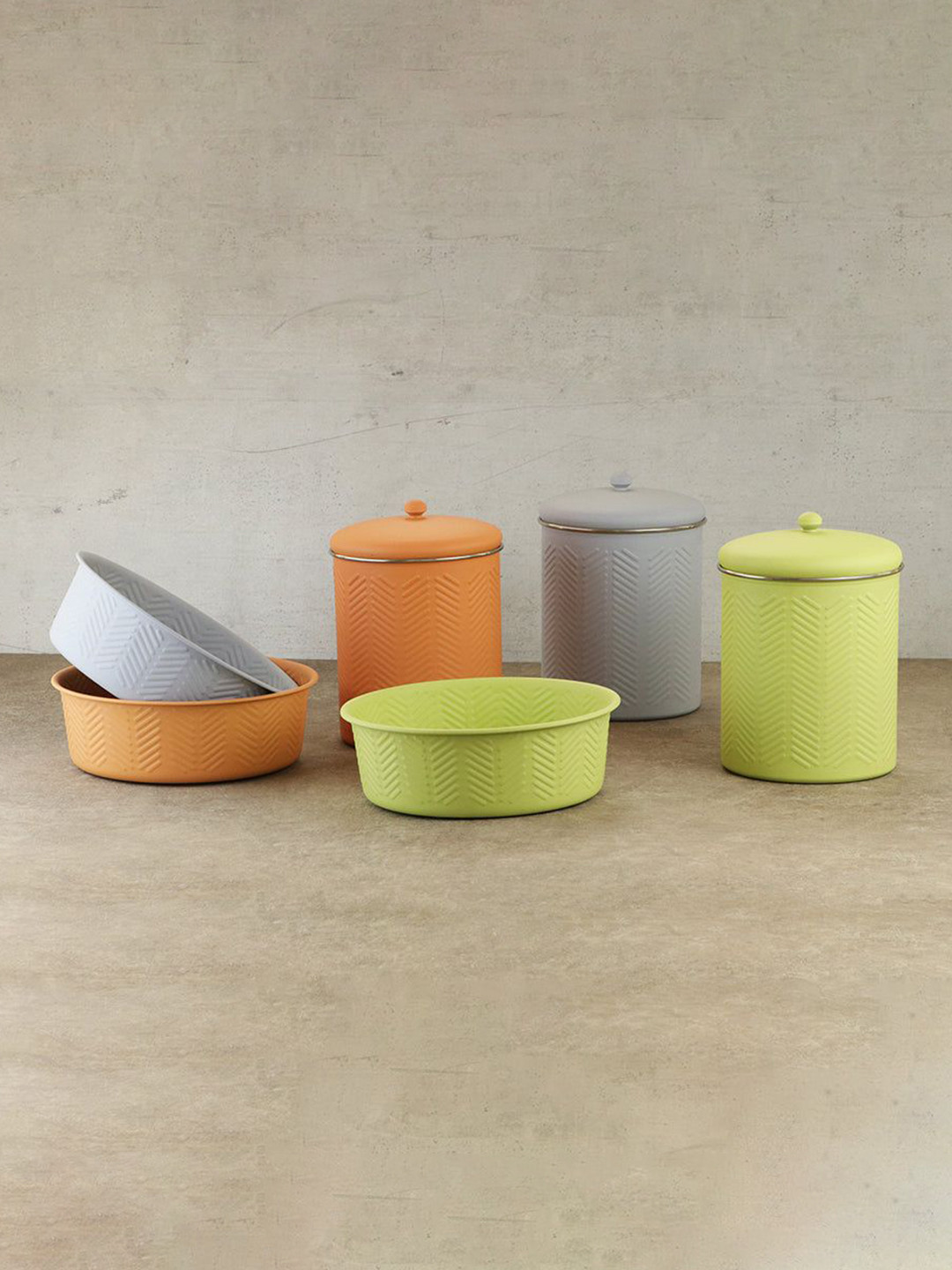 Pawpourri - Fine Living For Your Pets Grey Textured Pet Treat Jar & Bowl Set