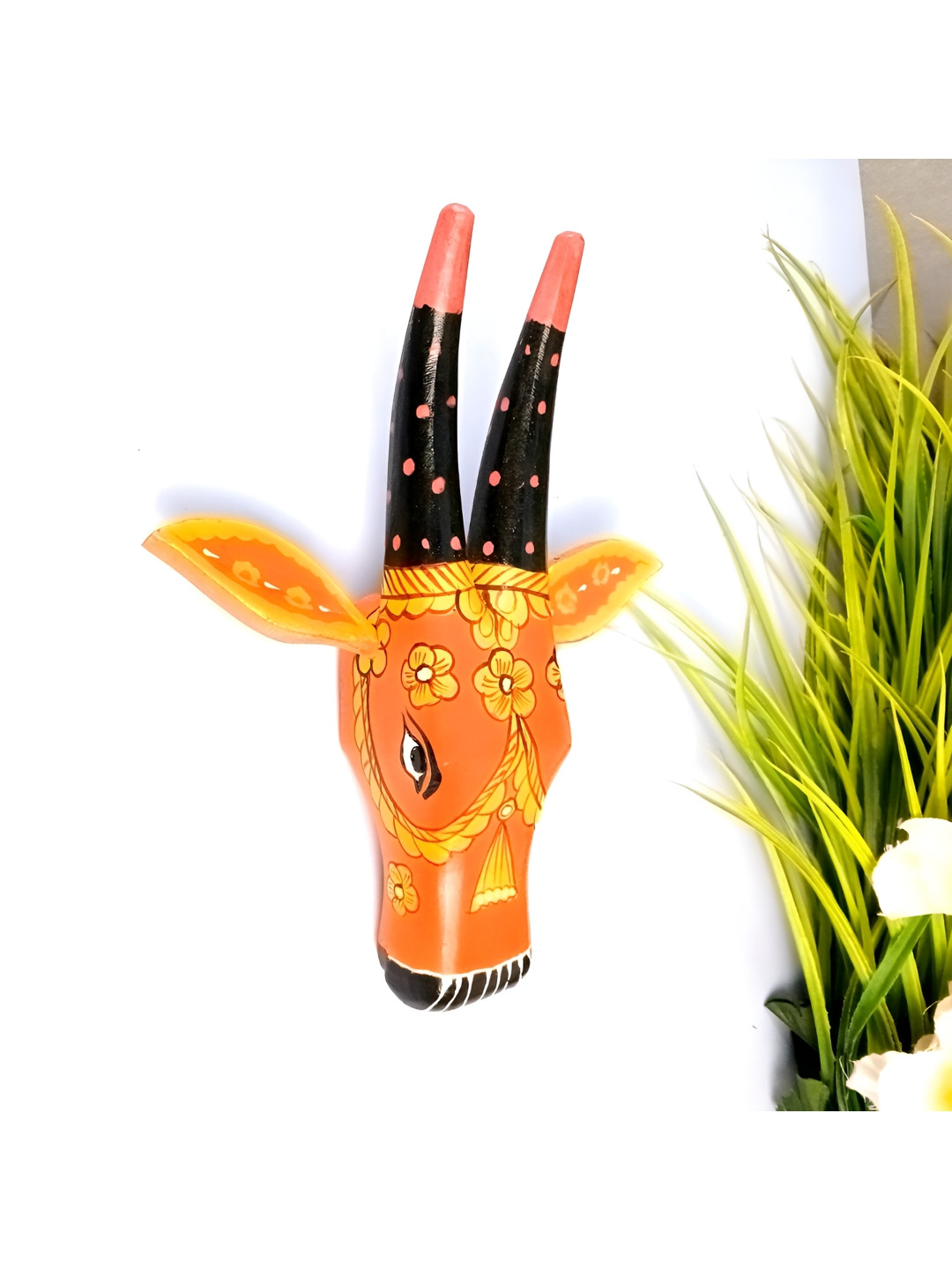 apka mart Red & Yellow Cow Head Printed Wooden Wall Hanging