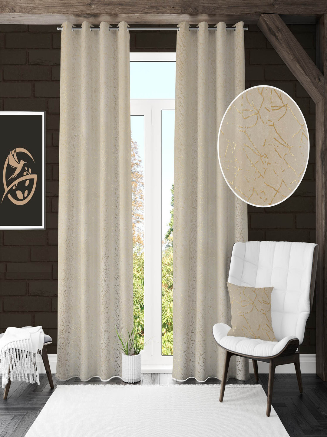 Galaxy Home Decor Cream 2 Pieces Self Design Room Darkening Window Curtain