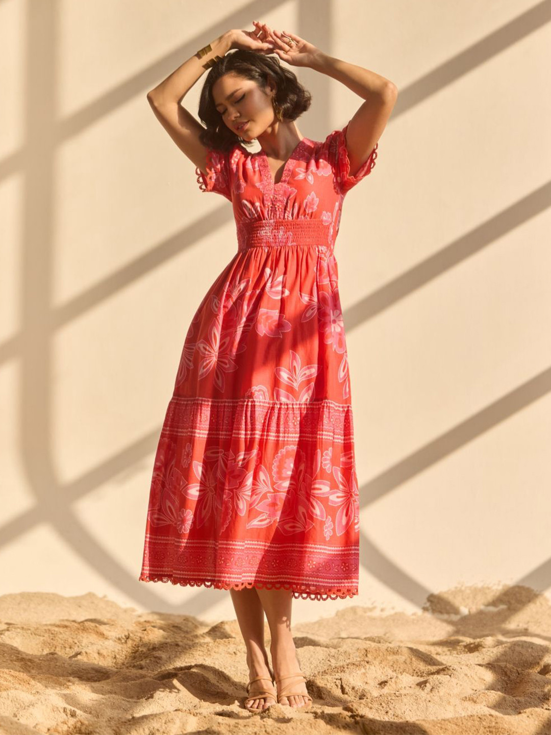 Style Island Bohemian Print Bishop Sleeve Formal Fit & Flare Maxi Dress
