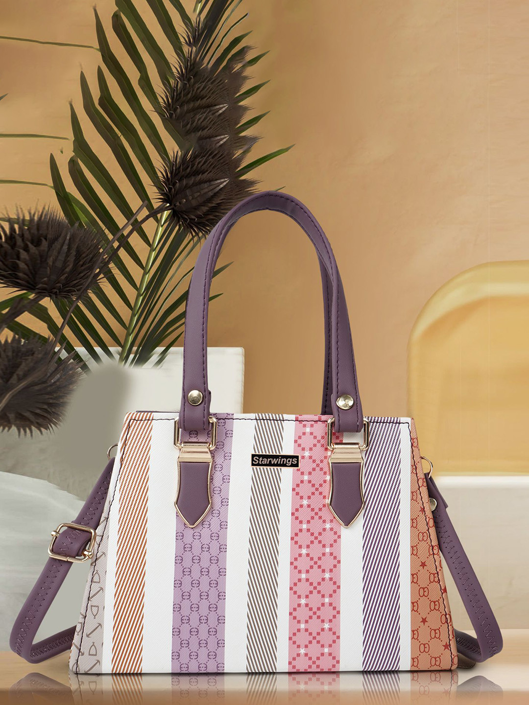 STARWINGS Self Design Structured Crossbody Satchel With Detachable Sling Strap