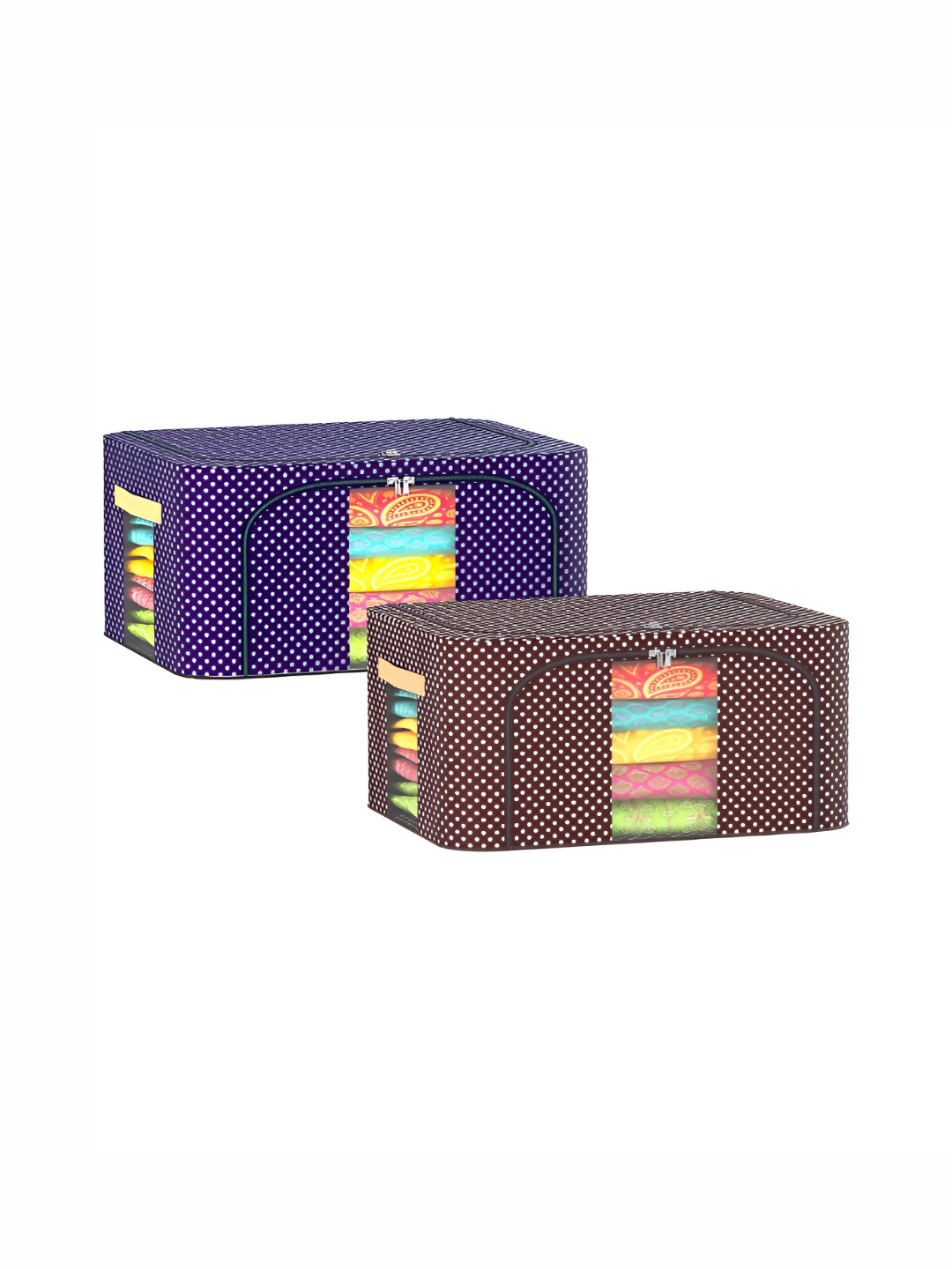 Aura Blue & Brown 2 Pieces 24 Liter Parachute Steel Frame Storage Box Drawer Organisers