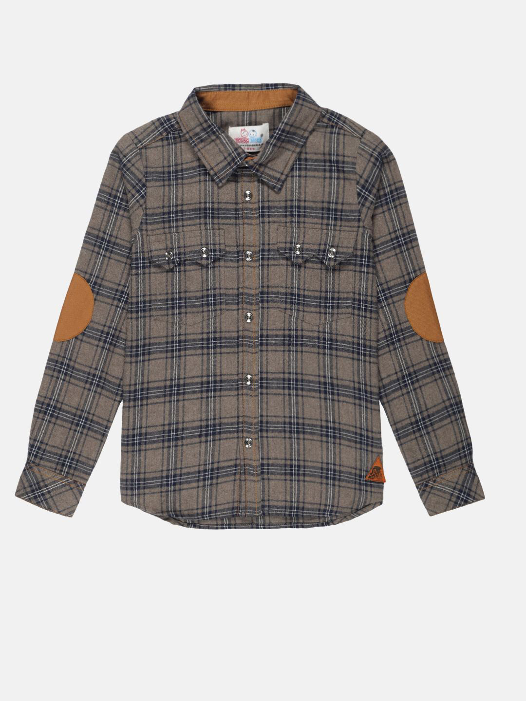 YOUNG BIRDS Boys Spread Collar Tartan Checked Cotton Casual Shirt