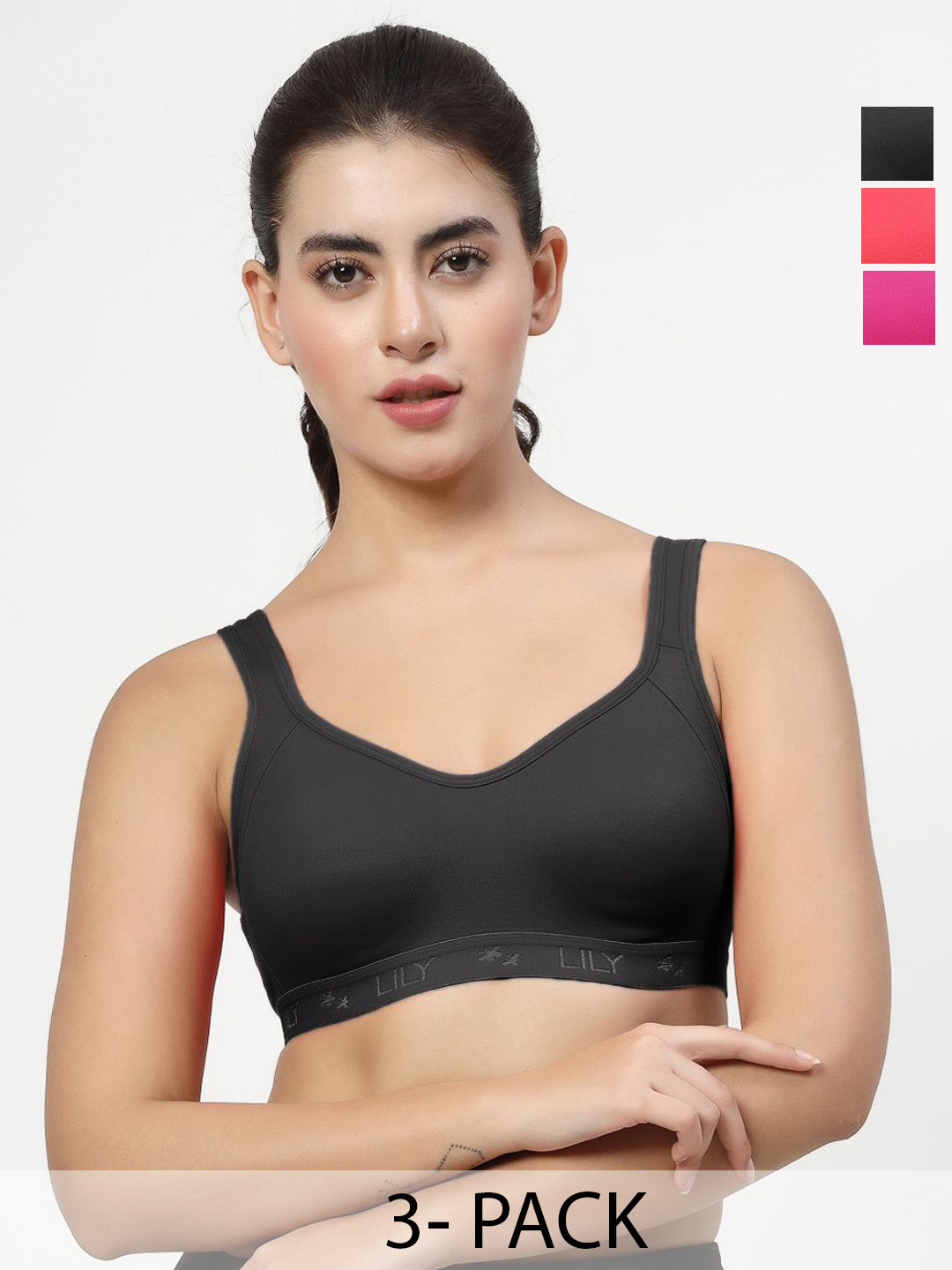 LILY Women Pack of 3 Strops555 Full Coverage Non Padded Sports Bra