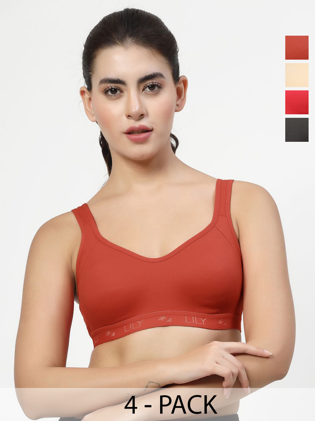 LILY Women Pac of 4 Workout Seamless Full Coverage Bra