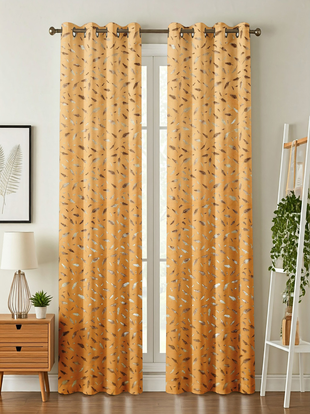 Galaxy Home Decor Silver-Toned & Gold-Toned 2 Pieces Floral Room Darkening Window Curtains