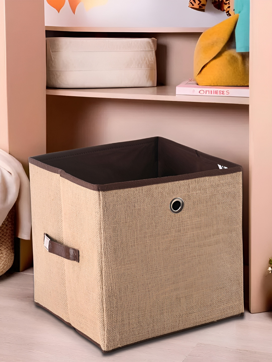 Aura Brown & Beige Foldable Metal Frame Storage Baskets for Clothing Drawer Organizer