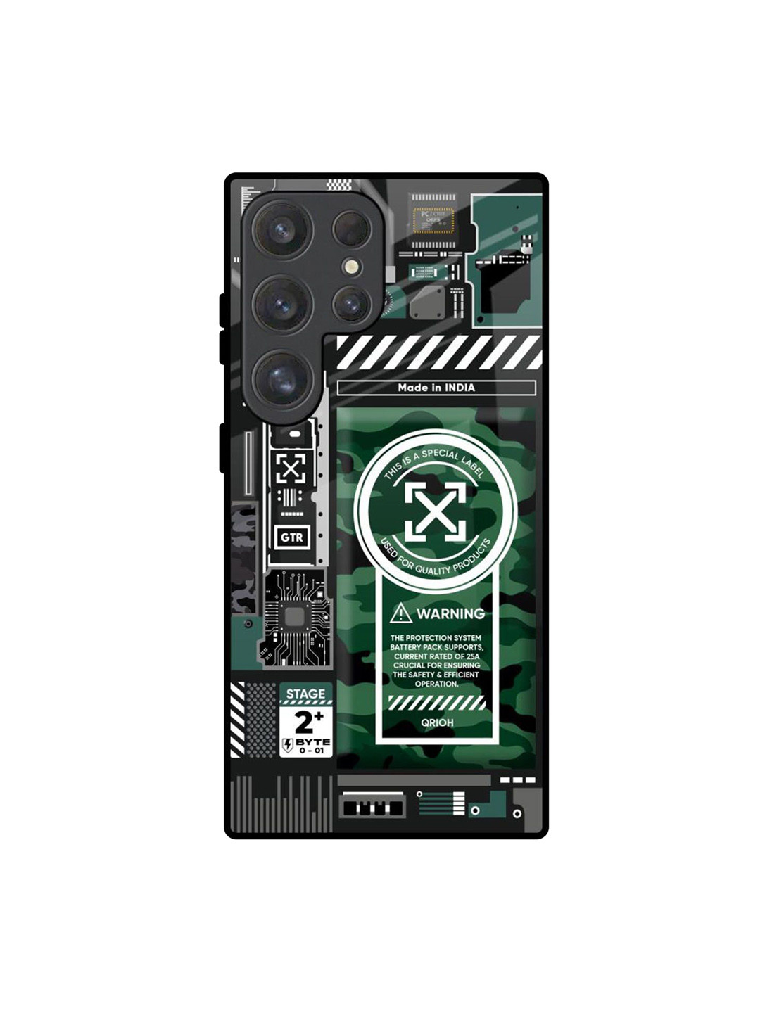 QRIOH Green Camo Circuit Samsung Galaxy S25 Ultra Impact Resistant Back Case