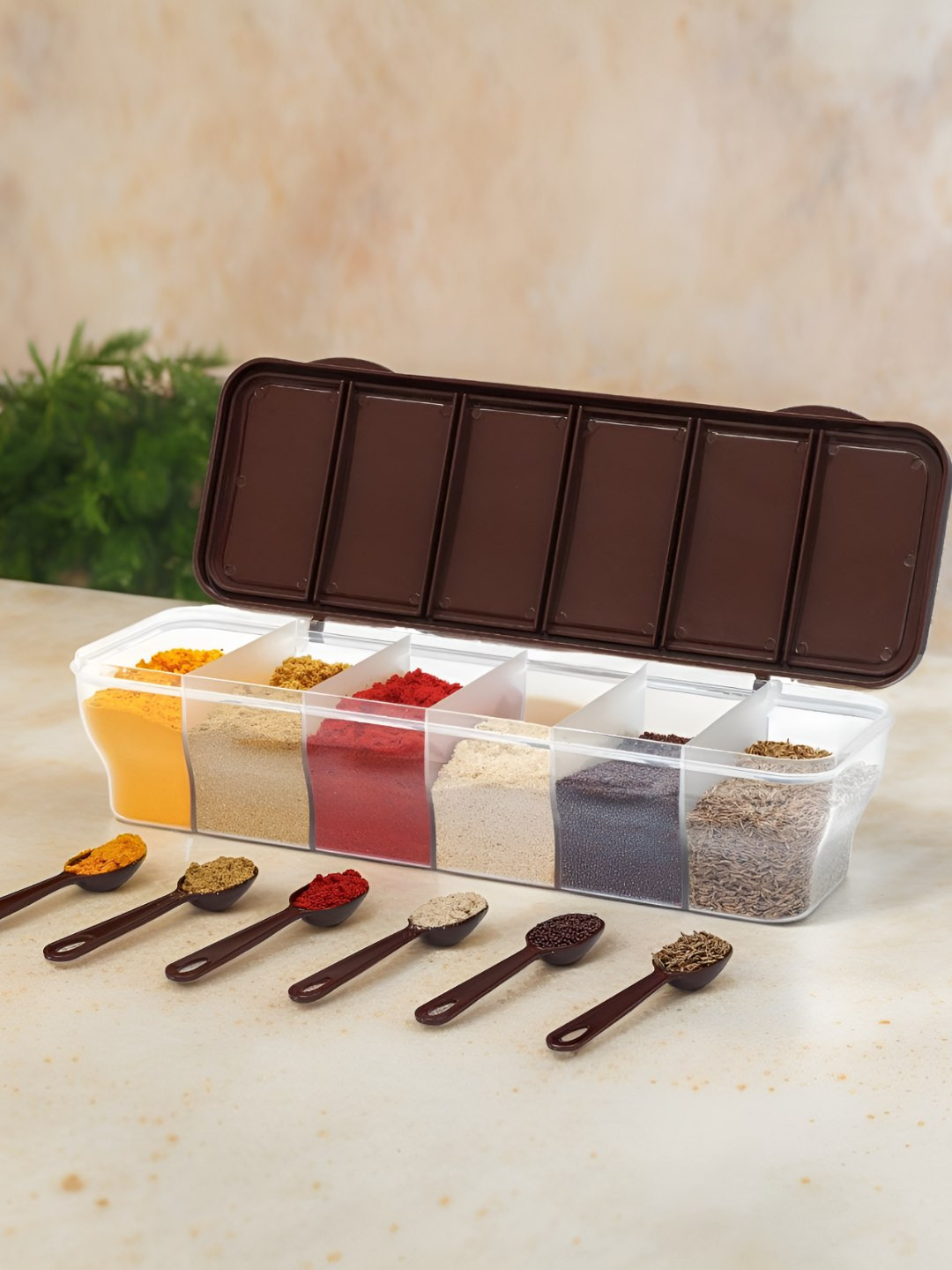 Metrolife Brown Plastic Easy To Clean Flip Top Box Container Set-1.5L