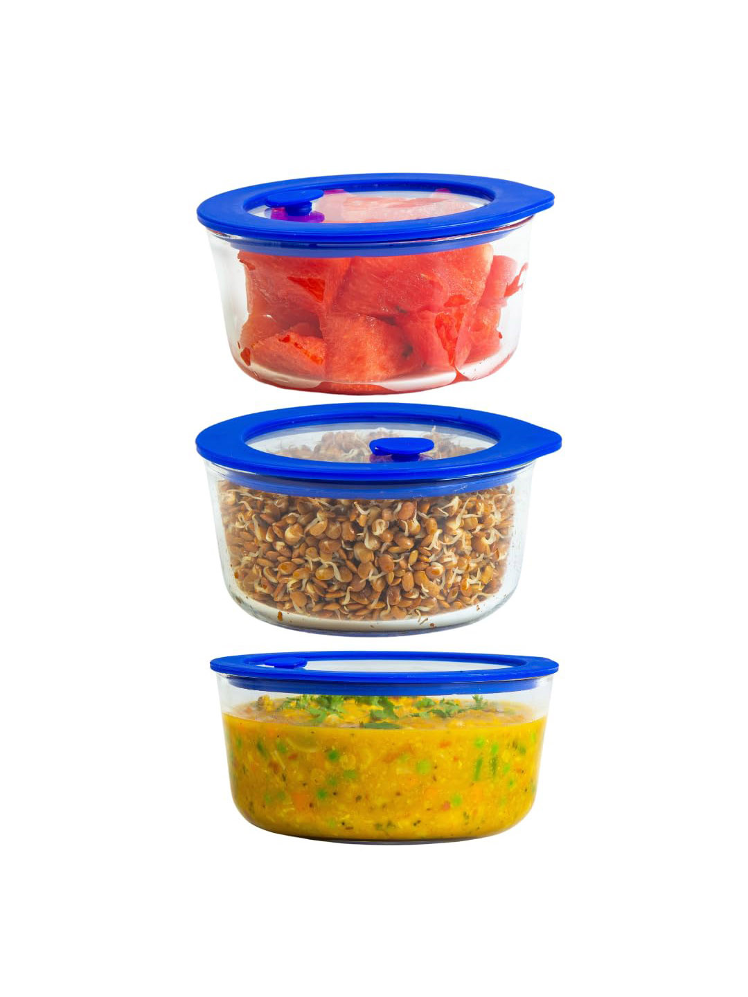 Truly Eco Smart Living Retail Transparent 3 Pieces Glass Fridge Containers 944ml Each