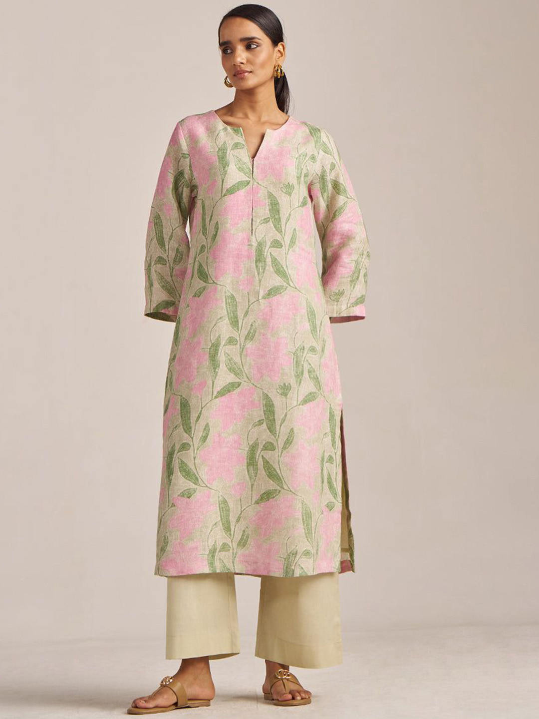 Ganga Moth & Prism Pink Bold Floral Linen Co-Ord Set