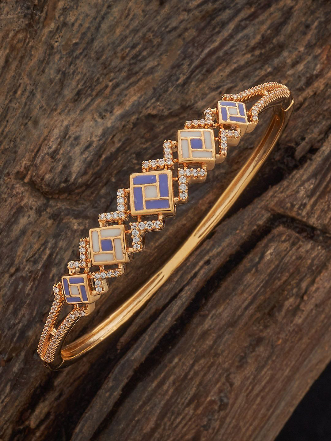 Kushal's Fashion Jewellery Gold Plated Ivory-Lavender Cubic Zircon Kada Bangle