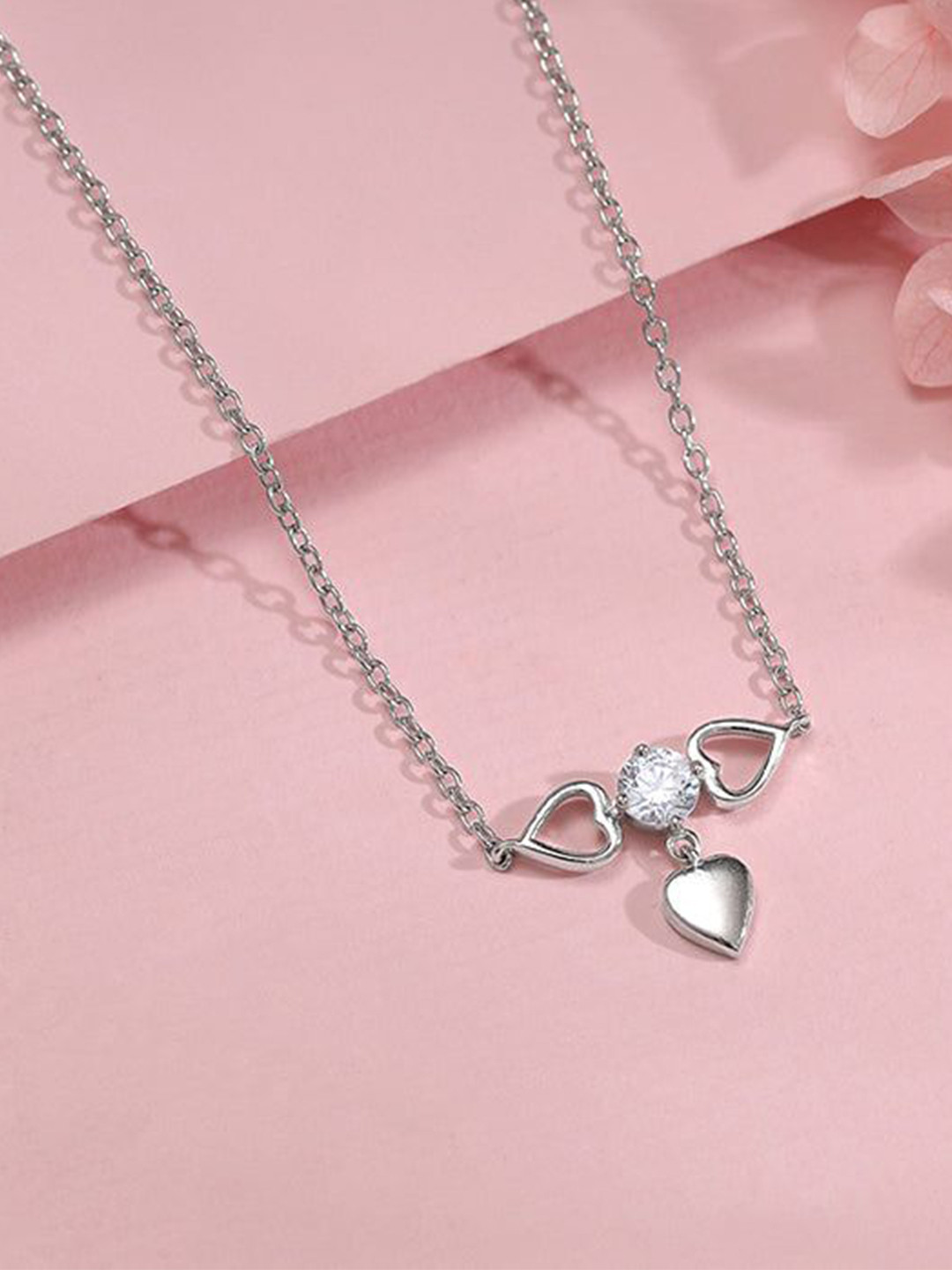 GIVA Silver-Plated Stone Studded Heart Locker Necklace