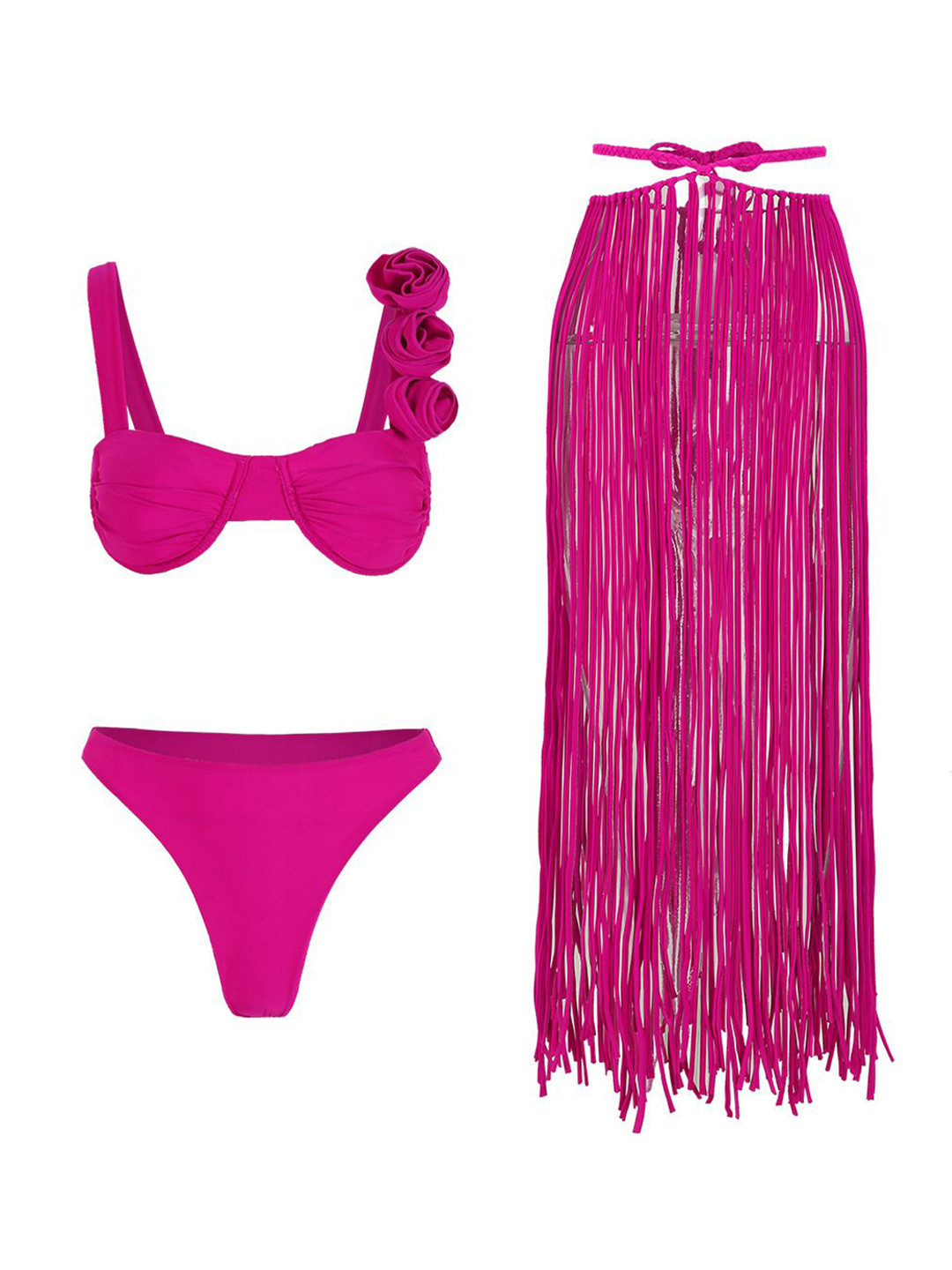 Plus Curvves 3-Piece Bikini & Skirt Set